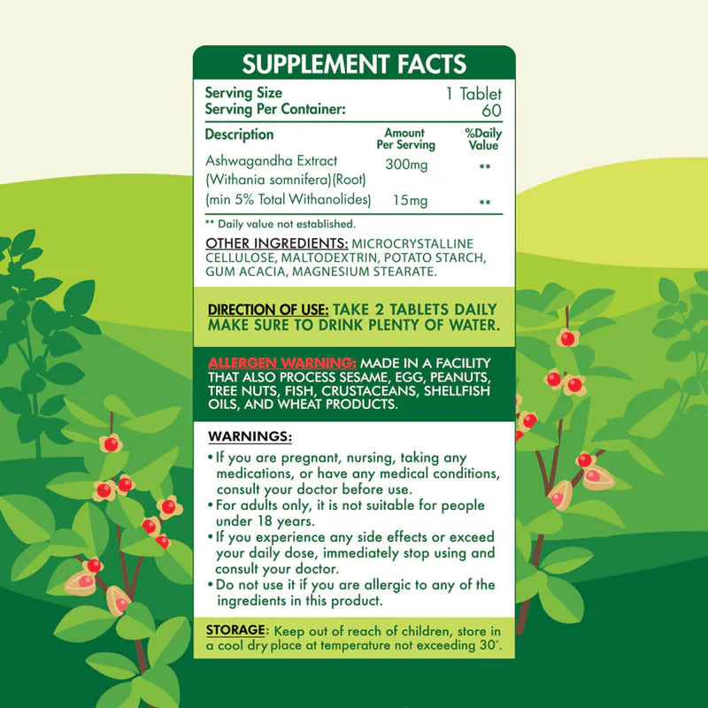 Organic Nation | Ashwagandha 600mg - Stress & Recovery Guard (60 Tablets)