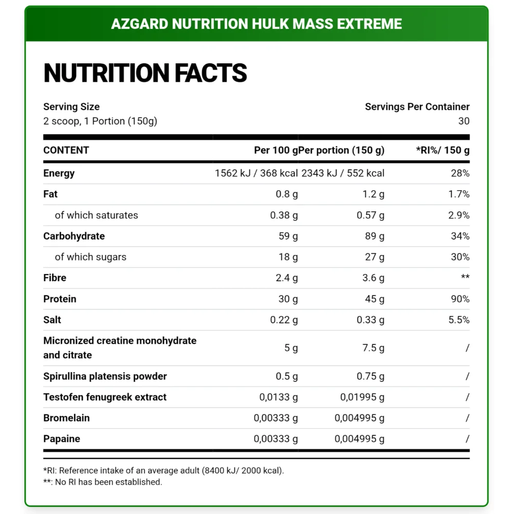Azgard Nutrition, Hulk Mass Extreme, 4.54KG, 30 Servings