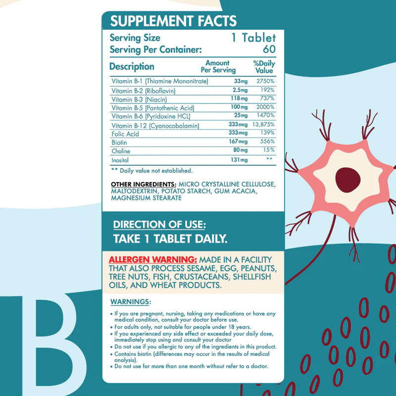 Organic Nation | B-Complex Advanced Formula - Energy & Nerve Support (60 Tablets)