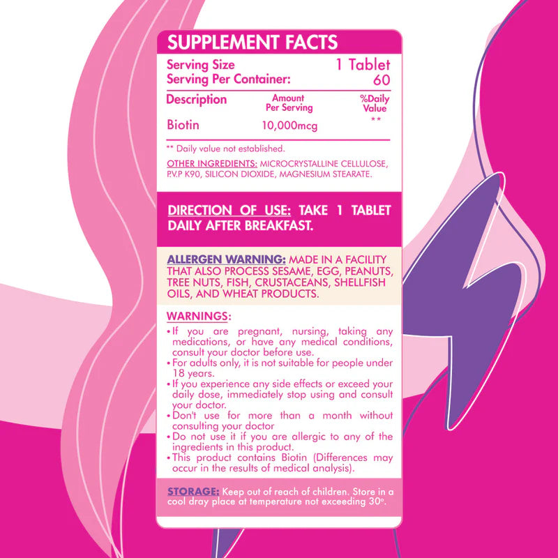 Organic Nation | Biotin 10,000MCG - Ultimate Hair & Skin Support (60 Tablets)