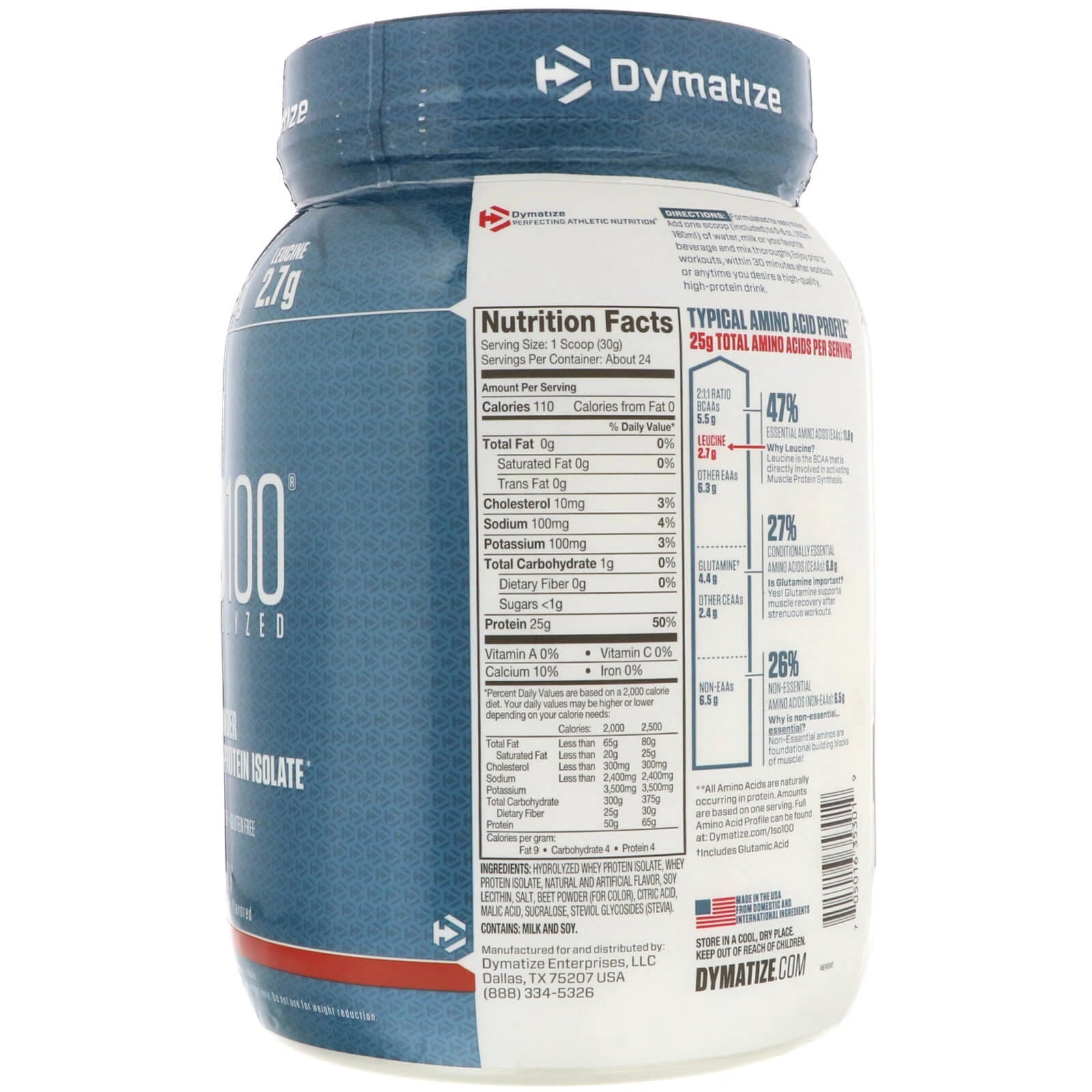 Dymatize, ISO100 Hydrolyzed Whey Protein Isolate, 1.43 lb 650g.